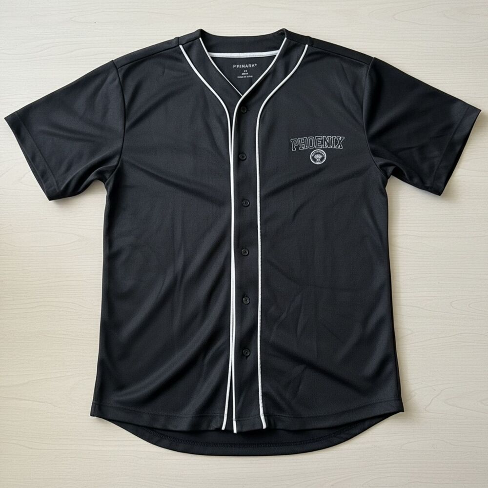 Primark PHOENIX Men's Baseball Jersey Button Up Black Size M Made in Turkey